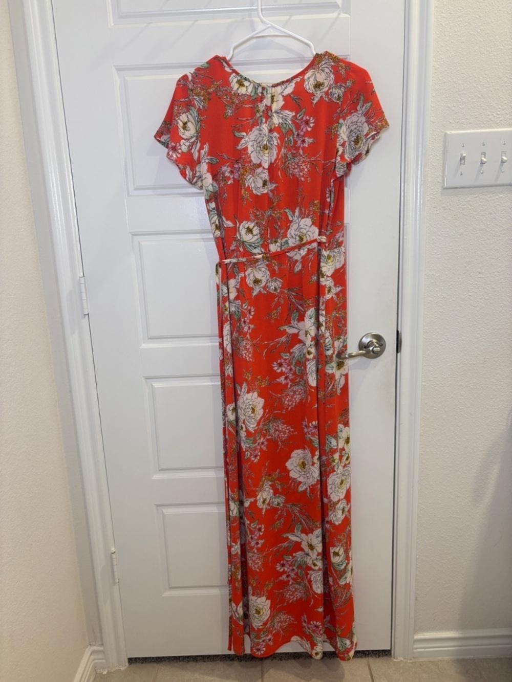 Superfoxx Floral Wrap Maxi Dress Coral Orange Short Sleeve Size Small - Picture 3 of 5